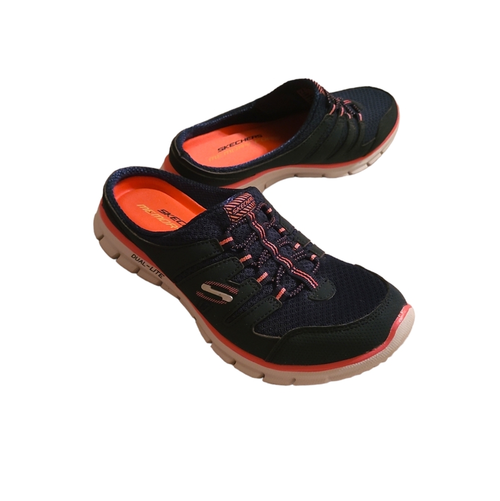 Womens Skechers Blue and Peach Slip On Sneaker Shoes, Size 6